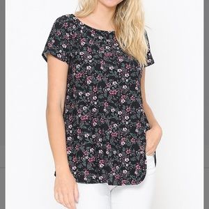 Black & Mauve Ditsy Floral Tee, S
